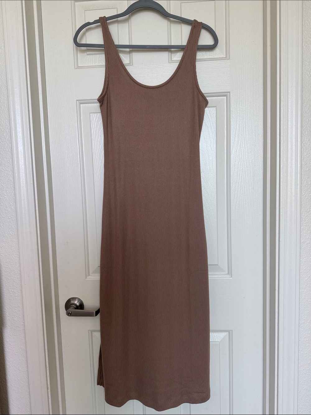 Natori Ribbed Sleeveless Maxi Dress in Brown